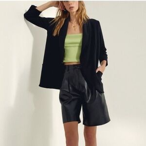 Wilfred Aritzia Chevalier Crepe Draped Black Open Blazer Jacket Asymmetric